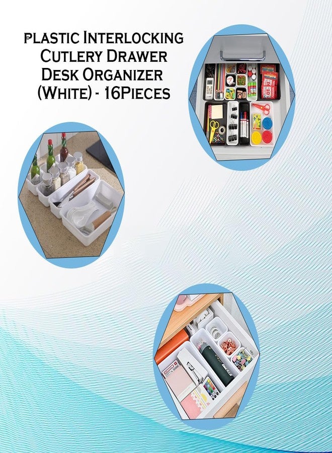 divinezon plastic Interlocking Cutlery Drawer Desk Organizer (White) - Set of 16 - Image 5